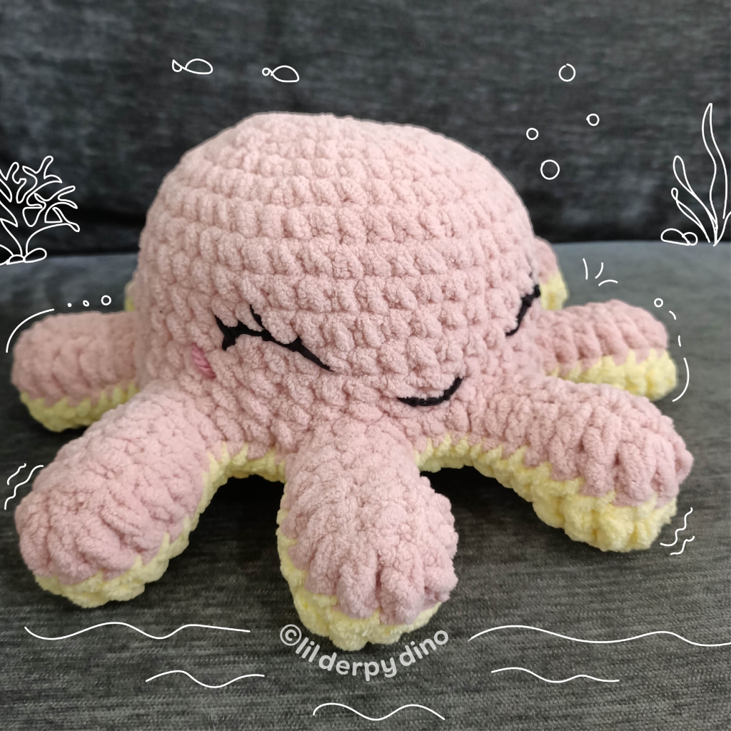 crocheted reversible octopus in pink